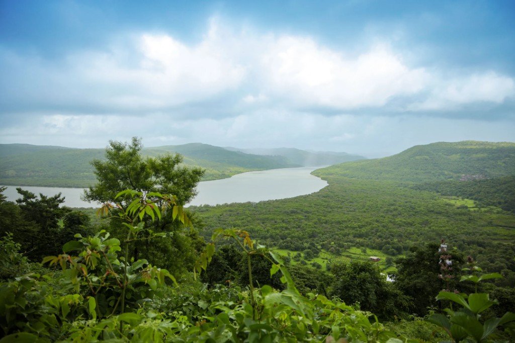 Reservoir and forested hills around the estate